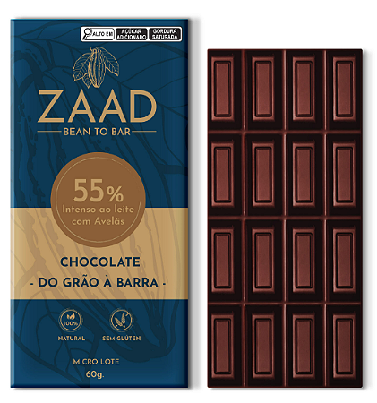 Chocolate 55% Intenso ao leite com Avelãs 60g - ZAAD