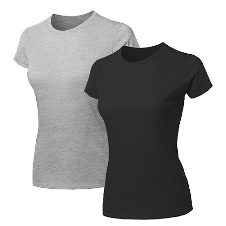 Kit 2 Blusas Feminina Camiseta Lisa Básica Algodão Camisa Baby Look