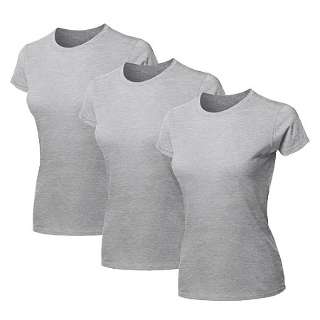 Kit 3 Blusas Feminina Camiseta Lisa Básica Algodão Camisa Baby Look