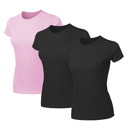 Kit 3 Blusas Feminina Camiseta Lisa Básica Algodão Camisa Baby Look