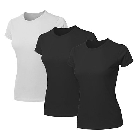 Kit 3 Blusas Feminina Camiseta Lisa Básica Algodão Camisa Baby Look