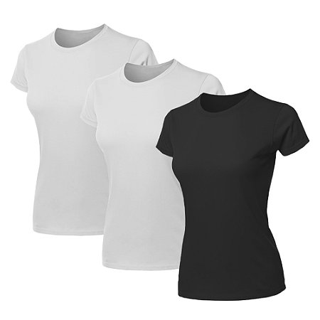 Kit 3 Blusas Feminina Camiseta Lisa Básica Algodão Camisa Baby Look
