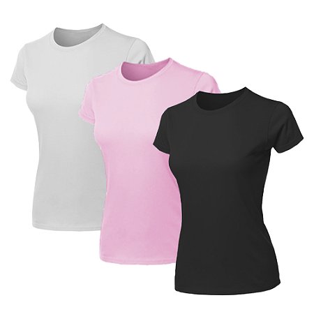 Kit 3 Blusas Feminina Camiseta Lisa Básica Algodão Camisa Baby Look