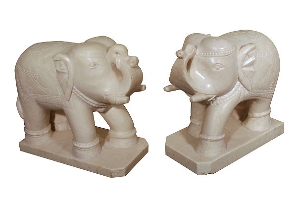 Elefantes de Mármore Branco - Conjunto de Dois - Prosperidade