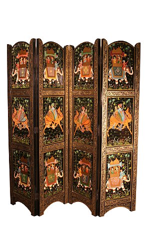 Biombo Preto Pintado com Figuras Indianas ( Tamanho médio)