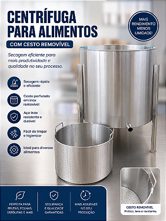 Centrífuga secadora de alimentos cesto removivel