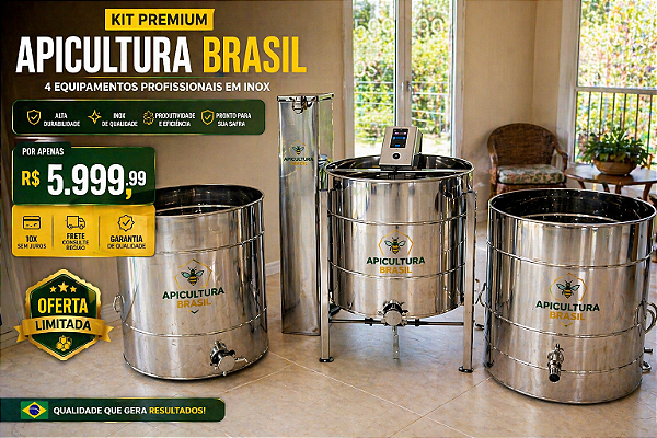 Kit centrifuga elétrica 20/12 + mesa 25 + decantador 100kg + derretedor 20 quadros