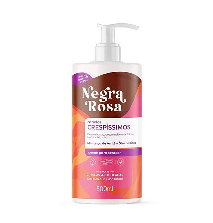 Creme Para Pentear Cabelos Crespos e Crespíssimos Negra Rosa 500ml