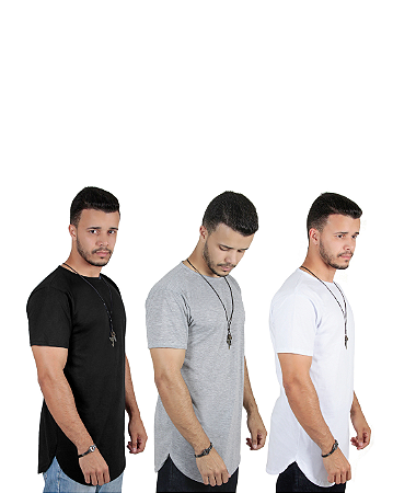 Kit C/3 Un Camisas Blusas Masculinas Longline Plus Size