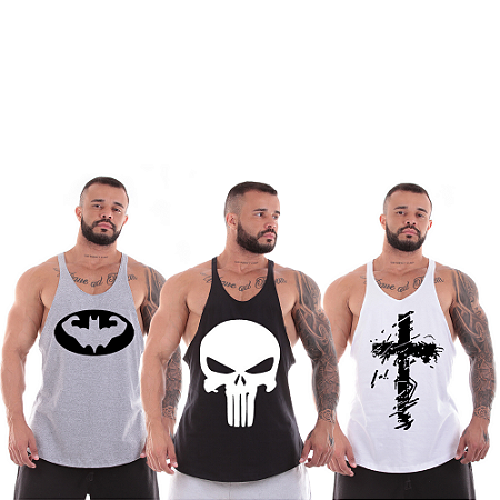 Kit 3 Camisa Masculina Regata Musculação Cavada Treino Academia Para Malhar