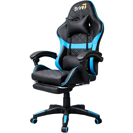 Cadeira Gamer Brin7 Couro Sintético Preto Azul