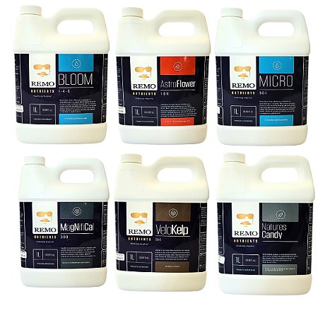Kit Remo Nutrients Floração Completo 6x1L: AstroFlower Natures Candy Magnifical Bloom Micro Velokelp