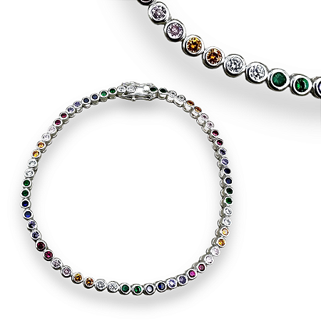 Pulseira Riviera Zircônias Coloridas Prata 925