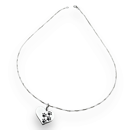 Pingente Prata 925 Coração com patas pet