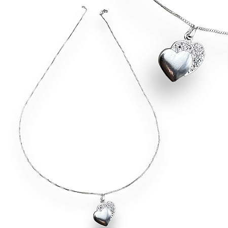 Pingente Prata 925 Coração Duplo Cravejado Zircônias Cristal