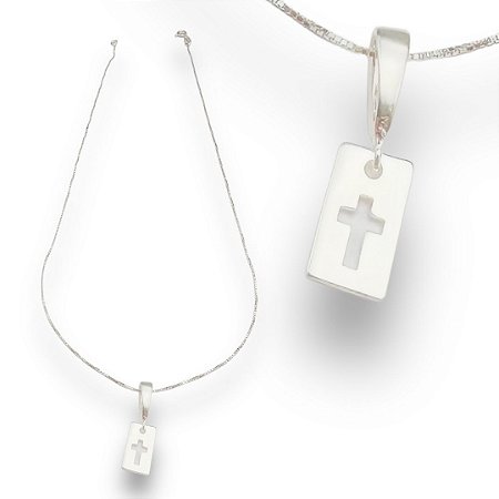 Pingente Prata 925 Placa com Cruz