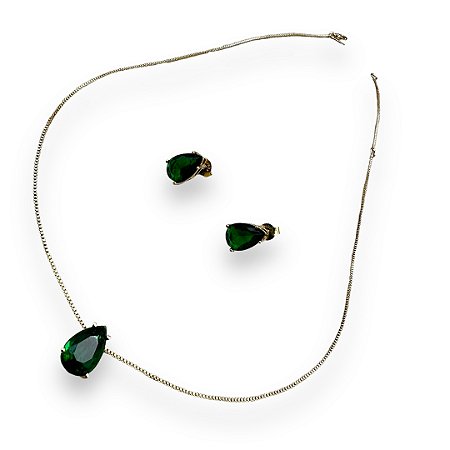 Conjunto Semijoia Gota Esmeralda