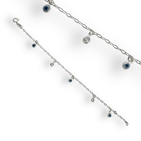 Pulseira Prata 925 Olho Grego com Pontos de Luz Zircônia Cristal