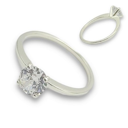 Anel Prata 925 Solitário com Zircônia Cristal