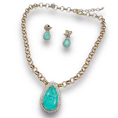 Conjunto Semijoia Luxo Borboleta Verde Claro Cravejado com Zircônias Cristal
