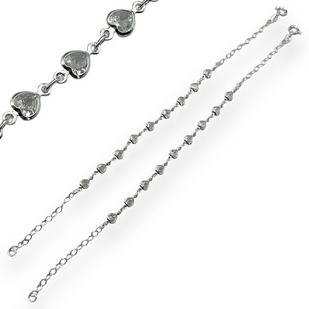 Pulseira Prata 925 com Pontos de Luz Coração