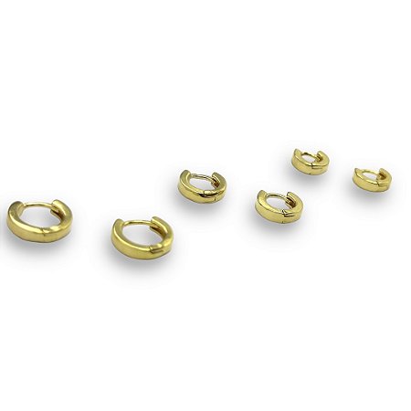 Brinco Semijoia Trio Argolinhas Lisa Tubo Chanfrado 2mm