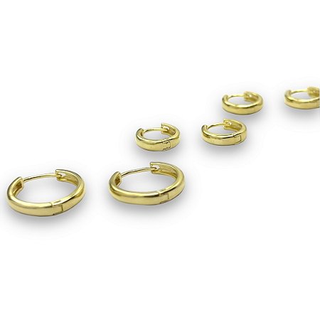 Brinco Semijoia Trio Argolinhas Lisa Tubo Abaulado 4mm