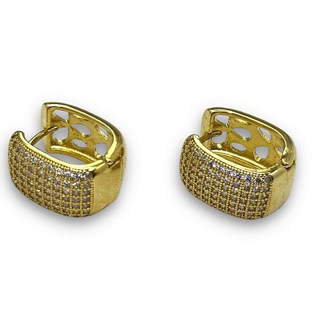 Brinco Semijoia Argola Luxo Cravejada Zircônias Cristal 12mm