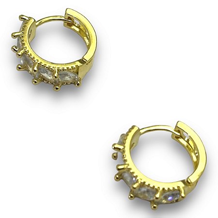 Brinco Semijoia Argola Luxo Cravejada Zircônias Cristal 4mm