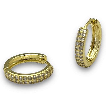 Brinco Semijoia Argola Luxo Cravejada Zircônias Cristal 3mm