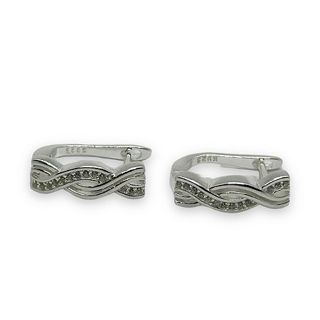 Brinco Prata 925 Argola Cravejada Entrelaçada