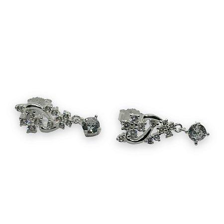 Brinco Prata 925 Flor Cravejada Pendente