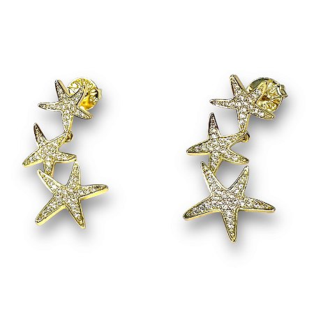 Brinco Semijoia Estrelas Cravejadas com Zircônias