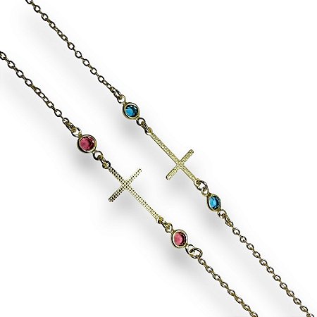 Pulseira Semijoia Cruz Proteção com Ponto de Luz Cores