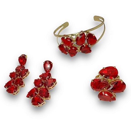 Conjunto Semijoia Luxo Vermelho