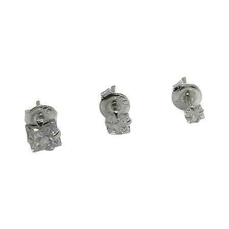 Brinco Prata 925 Trio Ponto de Luz Cristal Quadrado