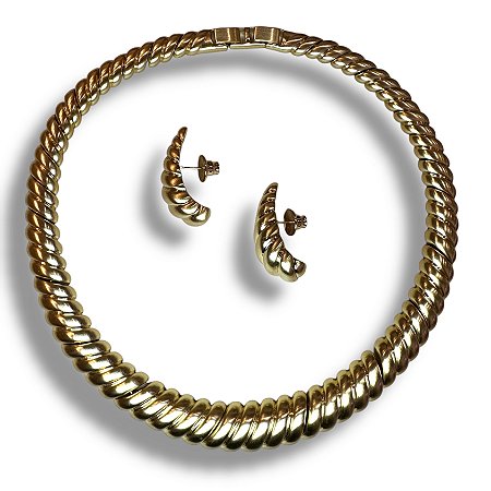 Conjunto Semijoia Luxo Aro Rígido Acetinado