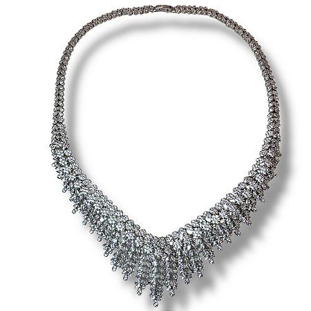 Colar Semijoia Luxo Ródio Branco com Microzircônias