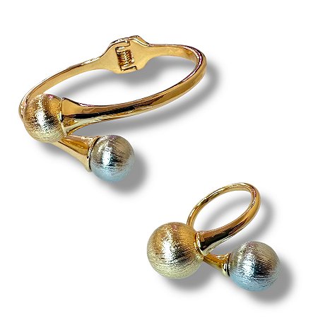 Conjunto Semijoia Luxo Bolinhas Diamantadas Dois Banhos