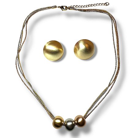 Conjunto Semijoia Luxo Trio Esferas 3 Banhos Acetinadas