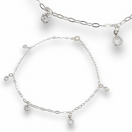 Choker Prata 925 Elo Grumet com Pingente Ponto Luz Redondo Cristal