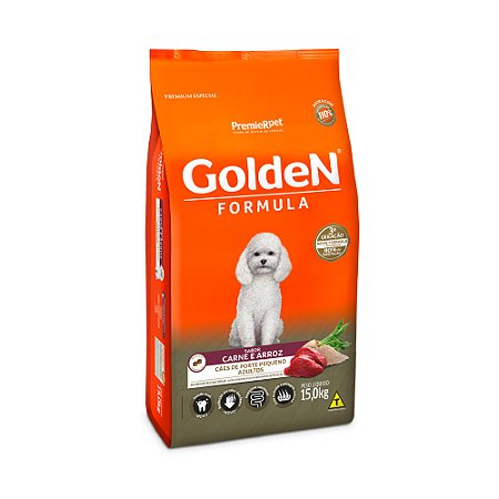 GOLDEN FÓRMULA MINI BITS CÃES ADULTOS PORTE PEQUENO CARNE E ARROZ 15 KGS