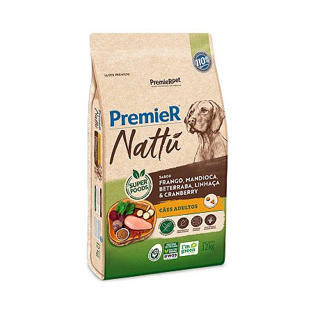 PREMIER NATTU CÃES ADULTO SABOR MANDIOCA 12 KGS