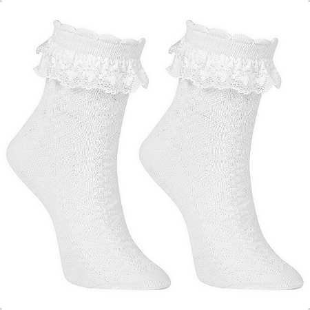 Kit 2 Pares Meia Rendada Bebê Infantil