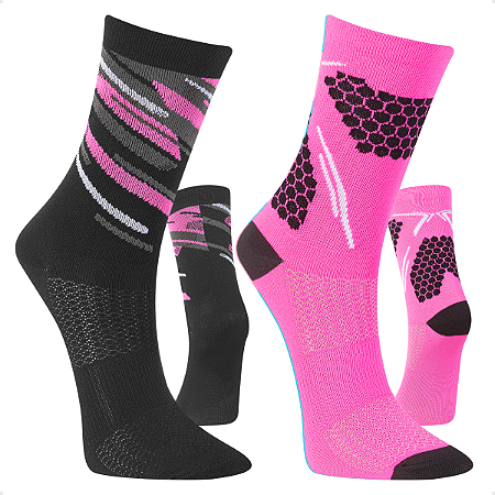 Kit 2 Pares Meia Performance Feminina Poliamida Ciclismo Corrida