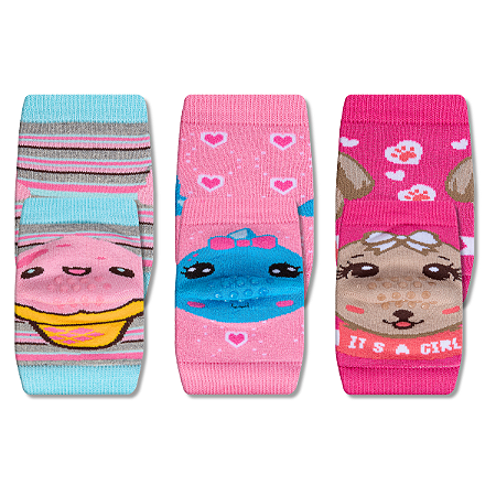Kit 3 Pares Joelheira Bebê Bichinhos Com Antiderrapante