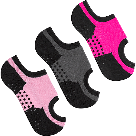 Kit 3 Meias Antiderrapante Sapatilha Pilates Fitness Respirável