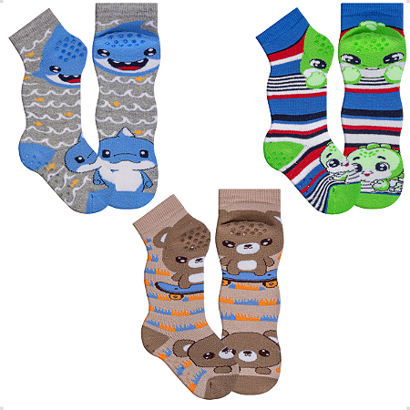 Kit 3 Pares Meia Joelheira Antiderrapante Bichinhos Fofa