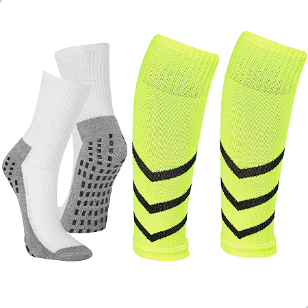 Kit Meia Antiderrapante Pro Futebol + Canelito Meião Em Poliamida