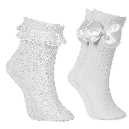 Kit Meia Cano Alto Renda + Meia de Laço